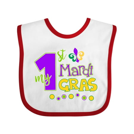 Inktastic My 1st Mardi Gras with Dots Gift Baby Boy or Baby Girl Bib