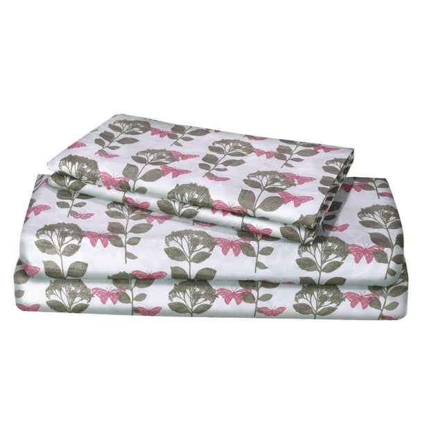 Renauraa 144 Thread Count 100% Cotton Percale Floral King Bed Sheet Set