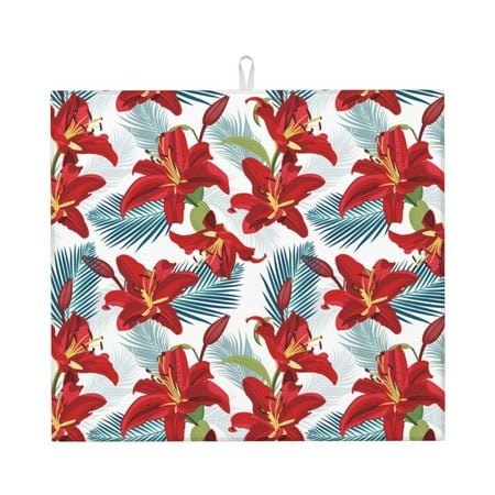 Dish Drying Mats for Kitchen Counter Lilies Flowers Blue Red 16x18in Dish Drying Pad Coffee Mat with Hanging Loop Super absorbent Kitchen Counter Mat Coffee Bar Accessories
Dish Drying Mats for Kitchen Counter Lilies Flowers Blue Red 16x18in Dish Drying Pad Coffee Mat with Hanging Loop Super absorbent Kitchen Counter Mat Coffee Bar Accessories