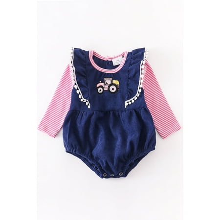 Navy tractor applique 2 pcs baby romper