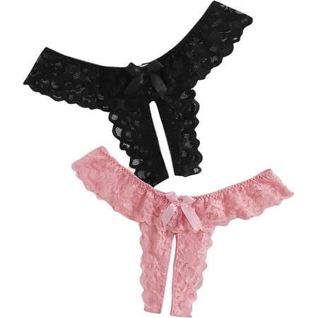 Women s Plus Size 2 Pack Lace Seamless V-Strings Thong Panties Set