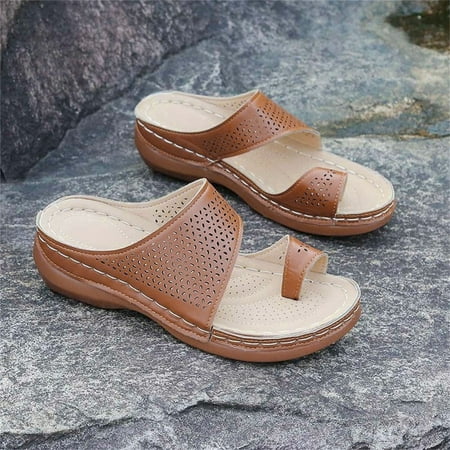 Patlollav Womens Sandals Clearance Women Flip-flops Sandals Retro Bohemian Style Hollow Wedge Sandals