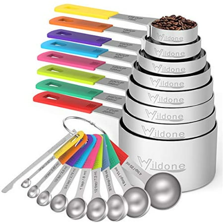 Wildone Measuring Cups & Spoons Set of 18 - Includes 8 Stainless Steel Nesting Measuring Cups 9 Measuring Spoons 1 Leveler Ideal for Dry and Liquid Ingredients
Wildone Measuring Cups & Spoons Set of 18 - Includes 8 Stainless Steel Nesting Measuring Cups 9 Measuring Spoons 1 Leveler Ideal for Dry and Liquid Ingredients