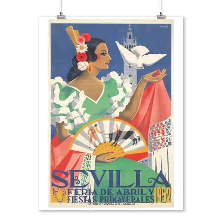 Sevilla Vintage Poster (artist: Maireles) Spain c. 1952 (9x12 Art Print, Wall Decor Travel Poster)