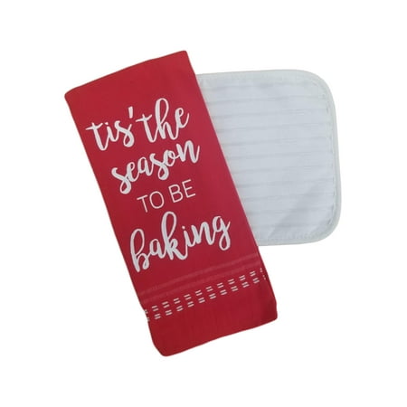 Basic Christmas Red Baking Season Kitchen Dish Towel & Potholder Set Pot Holder
