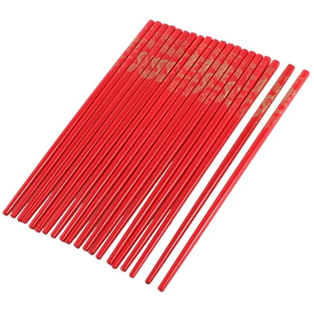 Unique Bargains 10 Pairs Kitchen Restuarant Yellow Dargon Printed Bamboo Wood Chopsticks Red