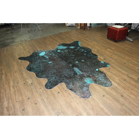 chichomedecor 5 Feet by 8 Feet Leather Cow Hide In Aqua Blue with Suede Backing - 5'x8'-6'x8'
