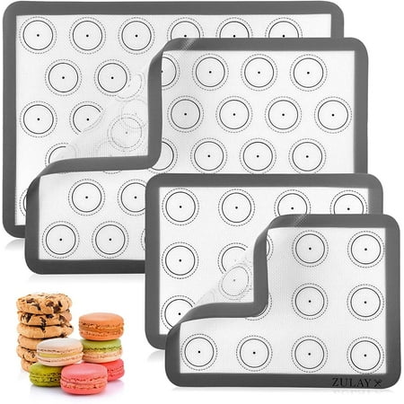 Zulay Kitchen 4 Piece Set Silicone Macaron Baking Mats - 2 Half Size and 2 Quarter Size - Gray