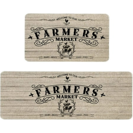 Farmhouse Kitchen Rugs and Mats Set of 2 Farmhouse Kitchen Mat Seasonal Holiday Cooking Sets Low-Profile Non-Slip Floor Mats for Home Kitchen Decor - 17x29 and 17x47 Inch