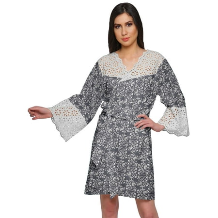 Moomaya Cotton Robe Plus Size Women Dressing Gown Printed Nightwear With Lace