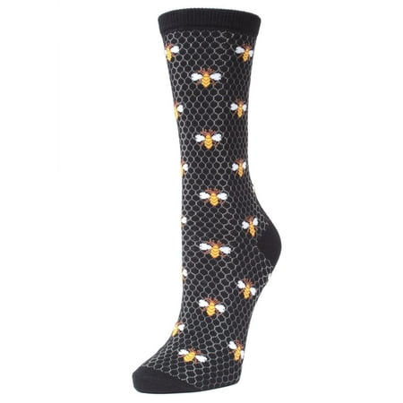 MeMoi Honey Bee Bamboo Blend Crew Socks Black 9-11