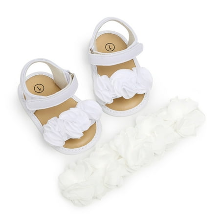 Lmtime Baby Girls Summer Sandals with Flower Soft Sole Toddler First Walker Crib Dress Shoes