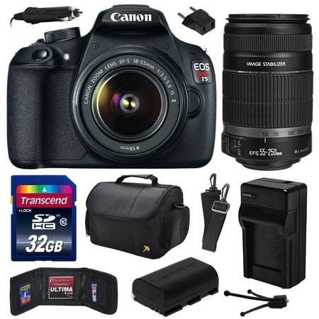 Canon EOS Rebel T5 (1200D) Digital SLR Camera with EF-S 18-55mm IS II and EF-S 55-250mm f\/4-5.6 IS II Lens with 32GB Memory, Large Case, Battery, Charger, Memory Card Wallet, Cleaning Kit 9126B003