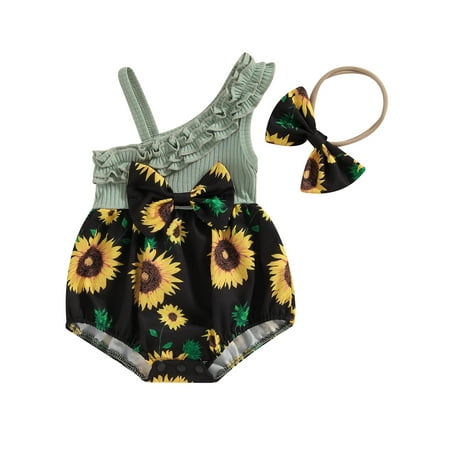 Newborn Baby Girl Summer Asymmetricial Romper Sunflower Print Ribbed Patchwork Bowbot Jumpsuit Bodysuits+Headband 2 Pcs Outfits
Newborn Baby Girl Summer Asymmetricial Romper Sunflower Print Ribbed Patchwork Bowbot Jumpsuit Bodysuits+Headband 2 Pcs Outfits