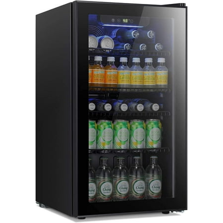 

Kismile Beverage Refrigerator Cooler - 120 Can Mini Fridge Glass Door for Soda Beer or Wine Small Drink Dispenser Clear Front for Home Office or Bar 3.2cu.ft.（Black）