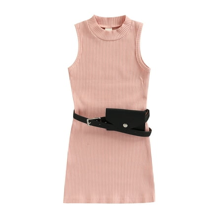 Suanret Toddlers Kids Girl Dress Solid Color Crew Neck Sleeveless Ribbed One-Piece Skirt with Waist Belt and Bag Pink 2-3 Years
Suanret Toddlers Kids Girl Dress Solid Color Crew Neck Sleeveless Ribbed One-Piece Skirt with Waist Belt and Bag Pink 2-3 Years