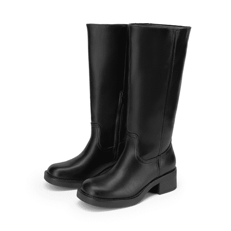 BURUDANI Womens Knee High Boots Comfortable Platform Chunky Block Heel Banana Campus Boots Square Toe