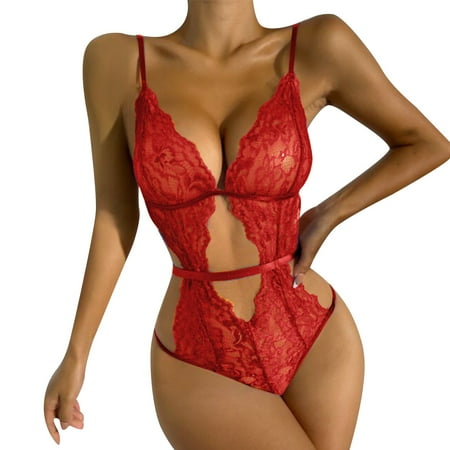 Pxiakgy Women Lingerie Roleplay Lingerie Women Red Solid Lace Lingerie Bodysuit Red + L