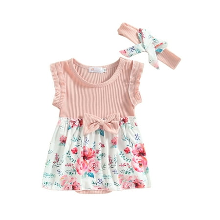Binpure Infant Baby Girls Romper Dress Floral Print Knit Rib Patchwork Sleeveless Crew Neck Jumpsuits Bodysuits with Headband
Binpure Infant Baby Girls Romper Dress Floral Print Knit Rib Patchwork Sleeveless Crew Neck Jumpsuits Bodysuits with Headband