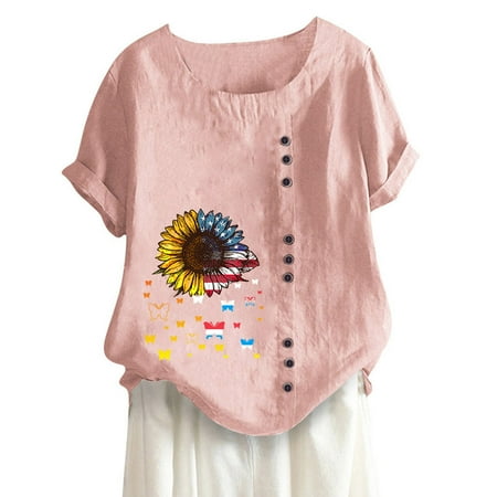Women Casual Top Linen Printed Summer T-shirts Short Sleeve Button Plus Size Shirts Crew Neck Comfy Tunic Blouse
Women Casual Top Linen Printed Summer T-shirts Short Sleeve Button Plus Size Shirts Crew Neck Comfy Tunic Blouse