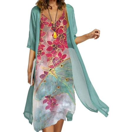 Moxiu Women Casual Floral Print Dress Round Neck Sleeveles Dress and Casual Lightweight Open Front Cardigan Two-Piece Set
Moxiu Women Casual Floral Print Dress Round Neck Sleeveles Dress and Casual Lightweight Open Front Cardigan Two-Piece Set
