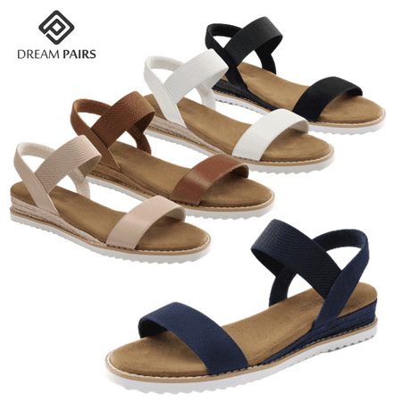 Dream Pairs Women Espadrilles Sandals Elastic Ankle Strap OPen Toe Wedge Sandals