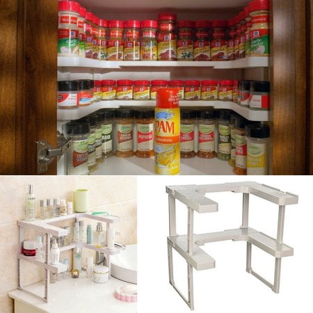 Spice Jar Rack Shelf Stackable Pantry Pan Pot Organizer Kitchen Storage Tool