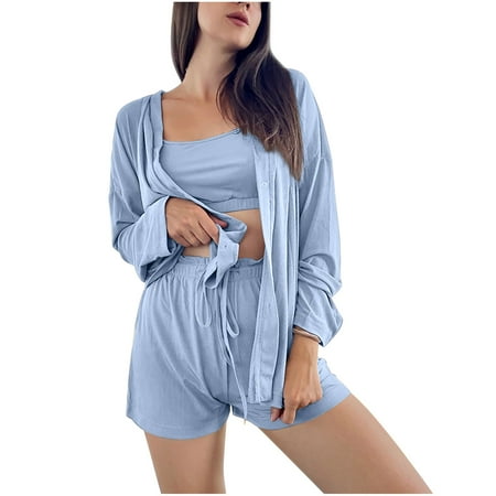 Women s 3 Piece Pajama Sets Casual Soft Crop Cami Tops and Drawstring Shorts Lounge Sets Sleepwear with Cardigan Ladies Clothes
Women s 3 Piece Pajama Sets Casual Soft Crop Cami Tops and Drawstring Shorts Lounge Sets Sleepwear with Cardigan Ladies Clothes