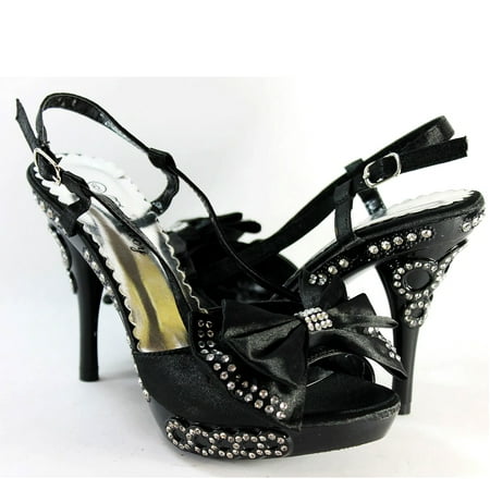 Women Wedding Stylish Party Shoes High Heels With BowTie Rhineston Black