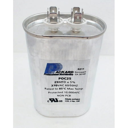 TOC25 Packard Run Capacitor Oval 25 Mfd. 370 Volt