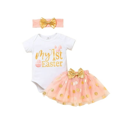 Baby Girls Jumpsuit Set Summer Letter Print Easter Rompers and Casual Dot Printed Mesh Skirt Headband
Baby Girls Jumpsuit Set Summer Letter Print Easter Rompers and Casual Dot Printed Mesh Skirt Headband