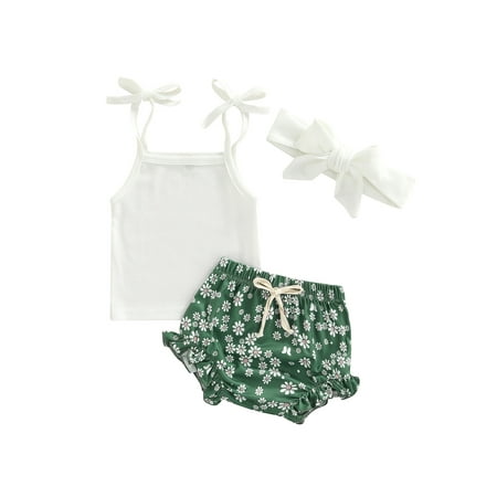 jaweiw Infant Girls Three-piece Clothes Set White Ribbed Tie-up Camisole Green Floral Print Shorts and Headdress
jaweiw Infant Girls Three-piece Clothes Set White Ribbed Tie-up Camisole Green Floral Print Shorts and Headdress