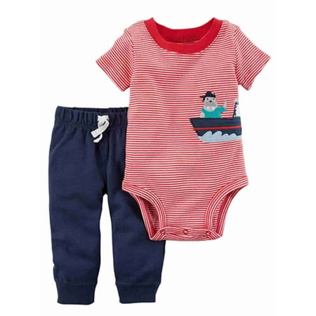 Carters Infant Boys Red Walrus Pirate Baby Outfit Bodysuit & Jogger Pants NB