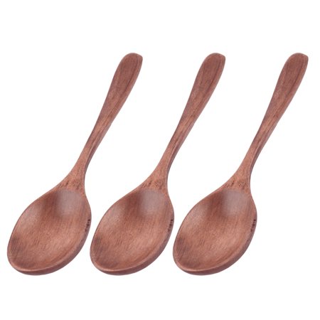 Home Kitchen Wood Food Oil Salt Sugar Sauces Serving Spoon Scoop Brown 3 Pcs