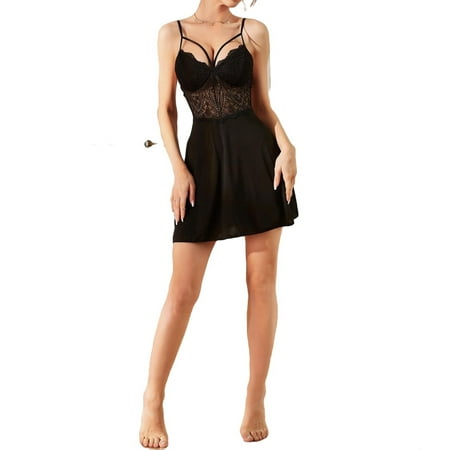 Women s Lace Insert Bustier Cami Nightdress M(6)