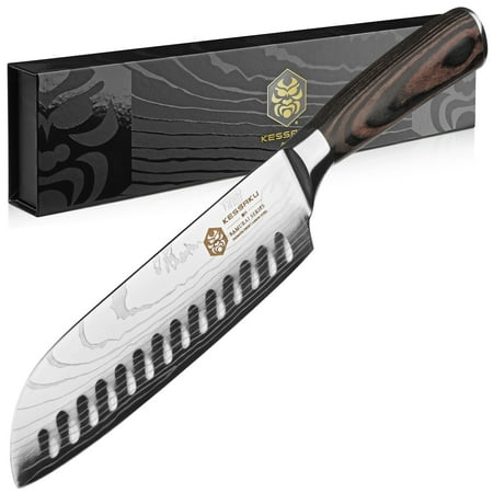 kessaku santoku knife - samurai series - japanese etched high carbon steel, 7-inch