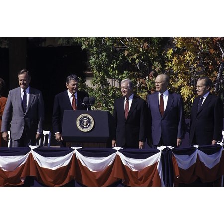 George Bush Sr Ronald Reagan Jimmy Carter Gerald Ford and Richard Nixon on stage Photo Print