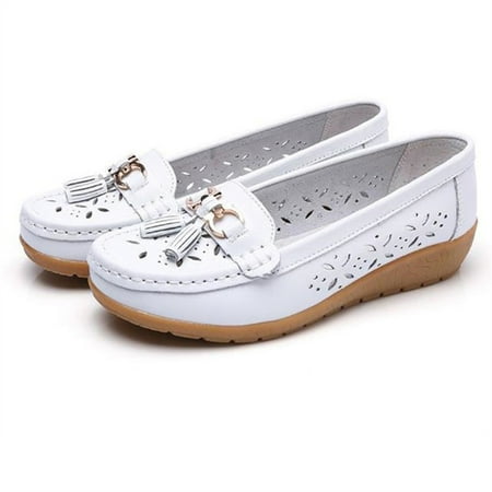 Sandals Breathable Soft Leather Soft Summer Slip On Closed Toe Shoes Size 40 White