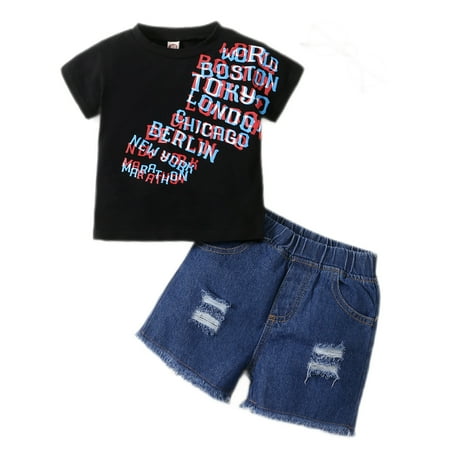 Baby Boy Clothes Infant Boys Summer Cool Short Outfit Set Short Sleeve Cool Letter Prints Tops Elastic Ripped Denim Shorts 2PCS Set Black 12-18 months
Baby Boy Clothes Infant Boys Summer Cool Short Outfit Set Short Sleeve Cool Letter Prints Tops Elastic Ripped Denim Shorts 2PCS Set Black 12-18 months