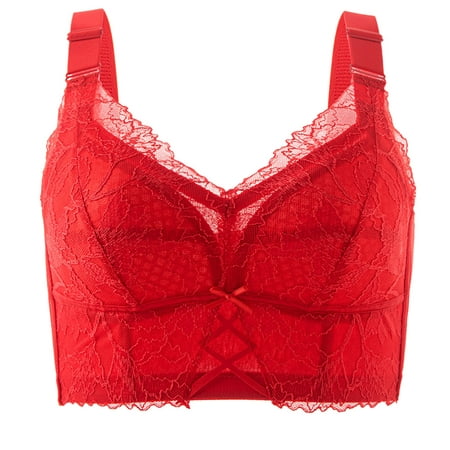 

Fabiurt Women s Bra Womens Lace Gathered Bra Straps Cup Underwear (no Underwire) Red