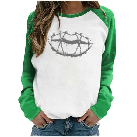

Hvyesh Womens Heart Graphic Print Sweatshirts Long Sleeve Crew Neck Spring Fall Pullover Valentines Day Shirts Lightweight Holiday Jumper Tops Green shirts for women S