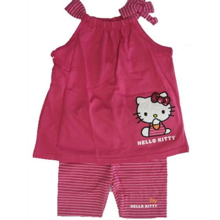 Hello Kitty Little Girls Fuchsia Bow Strap Sleeve 2 Pc Pants Set 4-6X