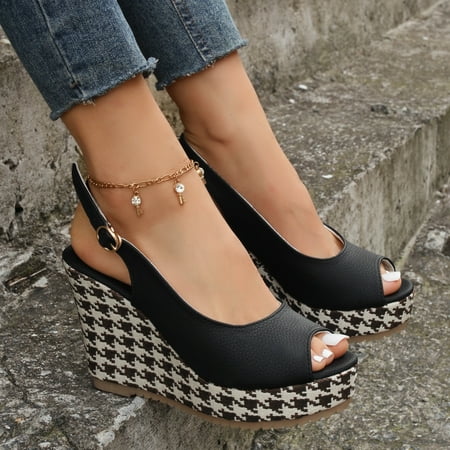Women‘s Houndstooth Platform Wedge Sandals Peep Toe Solid Color Buckle Strap Shoes Fashionable Ankle Strap Shoes
Women‘s Houndstooth Platform Wedge Sandals Peep Toe Solid Color Buckle Strap Shoes Fashionable Ankle Strap Shoes