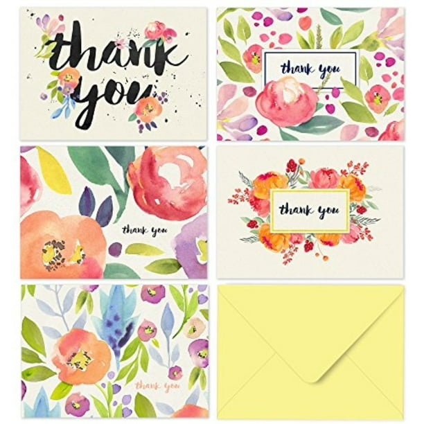 thank you cards - 40 floral thank you notes for your wedding, baby shower, business, anniversary, bridal shower - watercolor flower cards with envelopes - blank inside