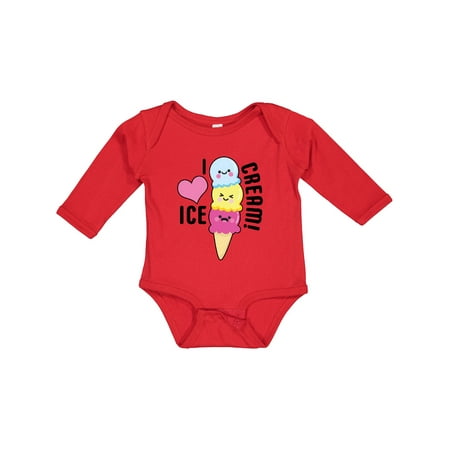 Inktastic I Love Ice Cream with Cute Ice Cream Cone Gift Baby Boy or Baby Girl Long Sleeve Bodysuit
