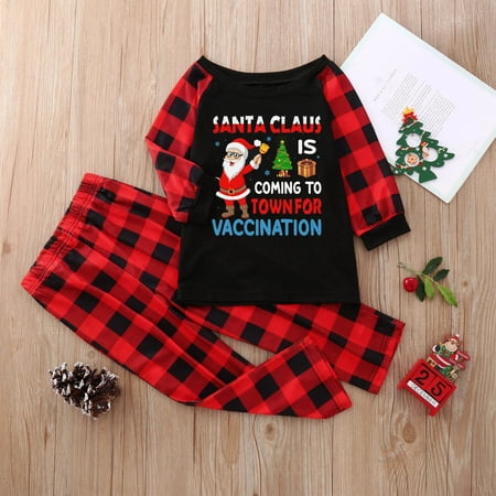 

wofedyo Santa Claus Is Coming Printed Loungewear Christmas Family Matching Pajamas Women Men Kids Sleepwear
