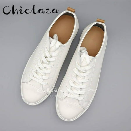 CHICLAZA Women 2022 Spring Autumn Fashion White Genuine Leather Vulcanized Shoes Ladies Casual Solid Sneakers Female