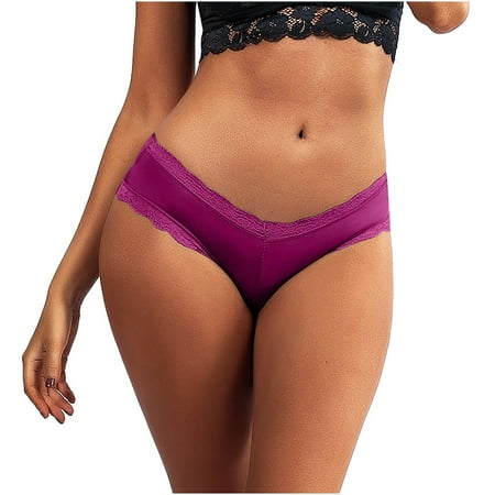 YWDJ Long Underwear Women Women Soild Lace Low Waisted Panties Briefs Underwear Bikini Purple L