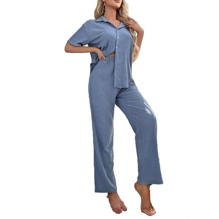Casual Plain Collar Pant Sets Short Sleeve Dusty Blue Women Pajama Sets (Women s)
Casual Plain Collar Pant Sets Short Sleeve Dusty Blue Women Pajama Sets (Women s)