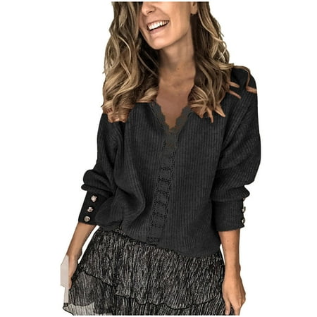 Women Casual Fall Sweatshirt Lace Loose Solid Color Button Down Blouse Tops V Neck Long Sleeve Ruffle Neck Plus Size Loose Fit Pullover
Women Casual Fall Sweatshirt Lace Loose Solid Color Button Down Blouse Tops V Neck Long Sleeve Ruffle Neck Plus Size Loose Fit Pullover